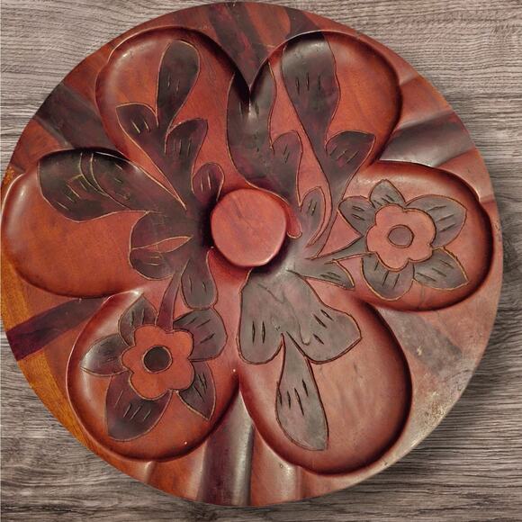 Vintage Inlaid Wood Lazy Susan Chips Dip Hors D'oeuvres Lazy Susan Serving... - Picture 2 of 10